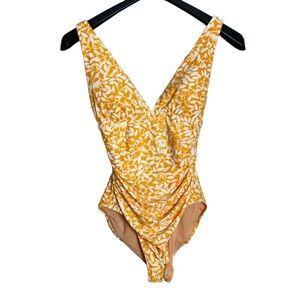 J Crew Yellow Floral One Piece Swim Suit Size S